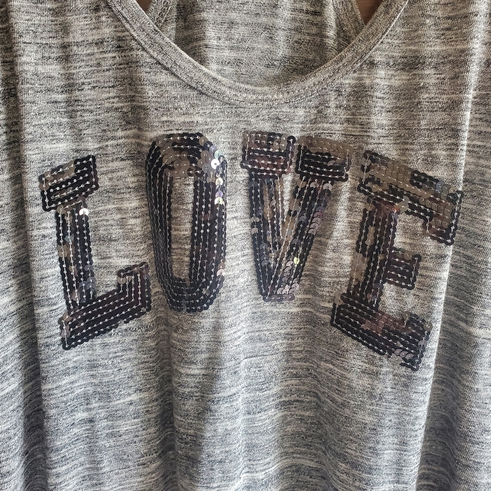 Sequin Love Gray Racerback Tank Large